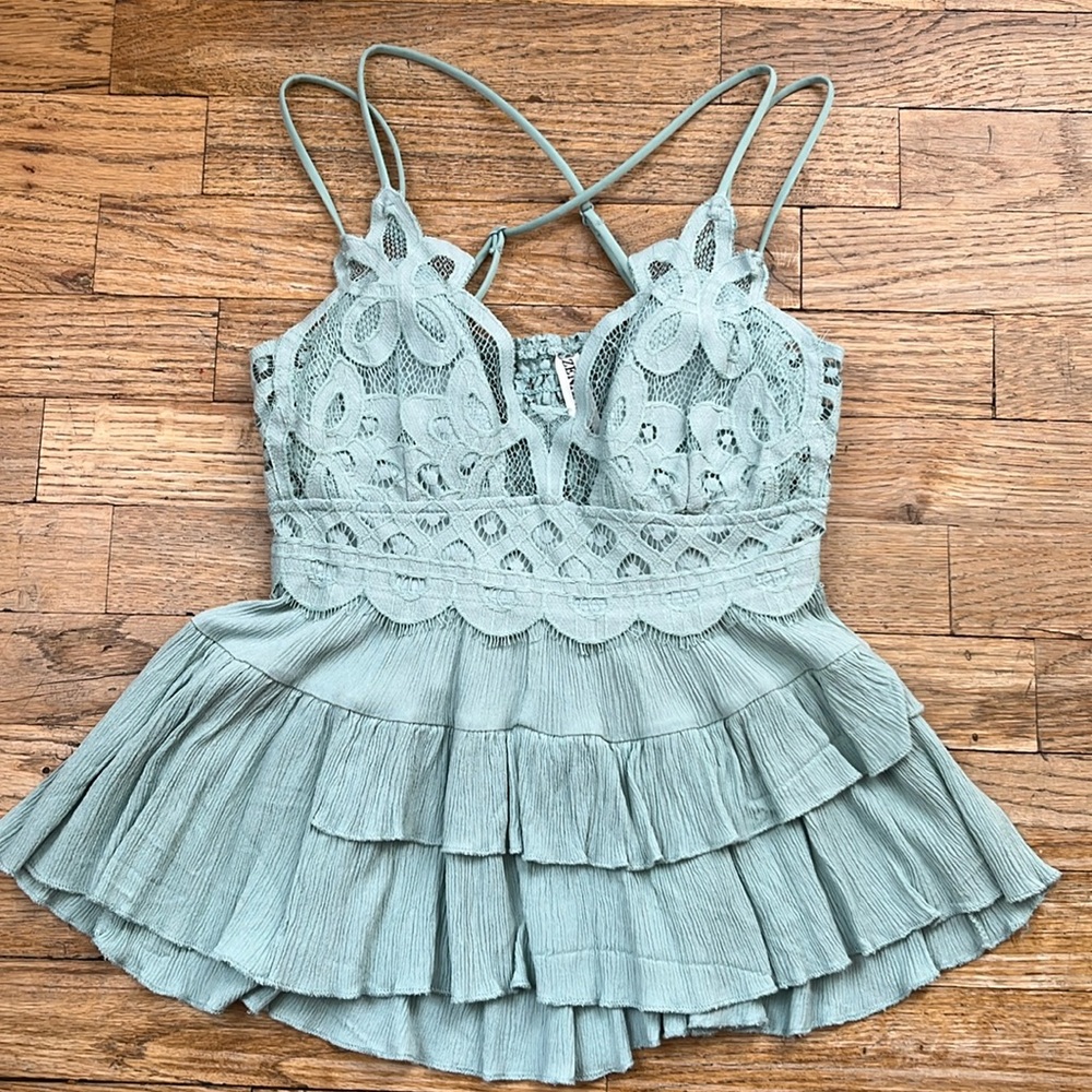 Women’s Sage Green Smocked Lacey Bra Top